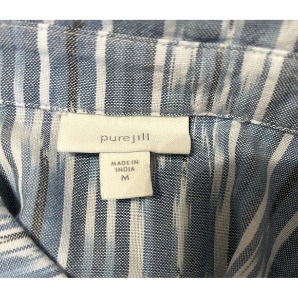 Pure Jill Ikat Button Down Roll-Tab Pockets Collard Shirt Cotton Tunic Dress  M - Picture 10 of 11